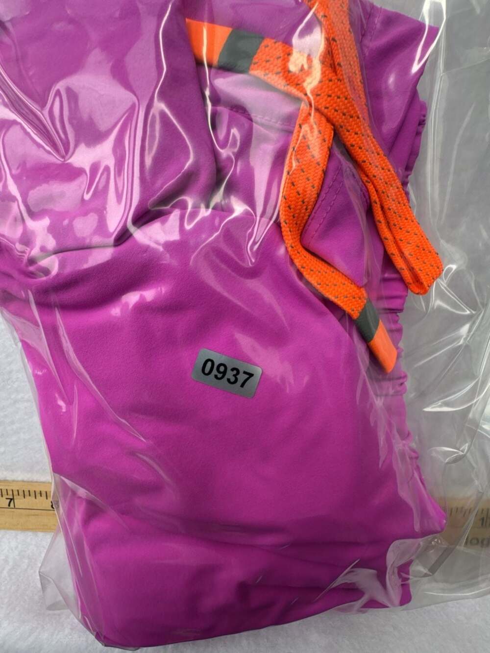 Fabletics Lined Athletic Running Shorts in Purple with Neon Orange Drawstring - Picture 6 of 6